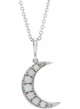 Platinum Natural White Opal Cabochon Crescent Moon Pendant