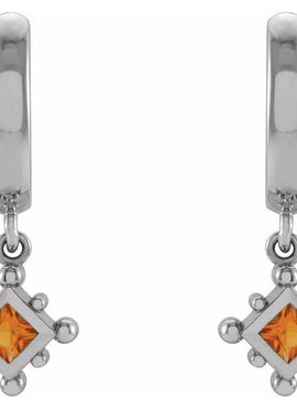 14K White Gold Natural Emerald Beaded Bezel-Set Hoop Earrings