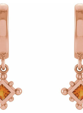 14K White Gold Natural Emerald Beaded Bezel-Set Hoop Earrings