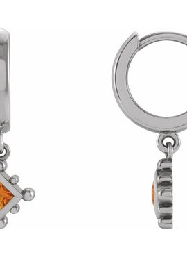 14K White Gold Natural Emerald Beaded Bezel-Set Hoop Earrings