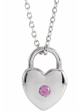 Platinum Natural Pink Sapphire Heart Lock Pendant