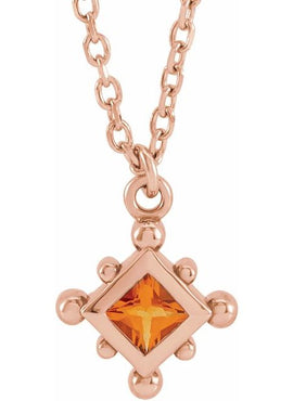14K Rose Gold Natural Emerald Bezel-Set Beaded 16-18