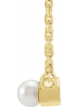 14K Yellow Gold Cultured White Seed Pearl & 1/6 CTW Natural Diamond Petite Bar 18