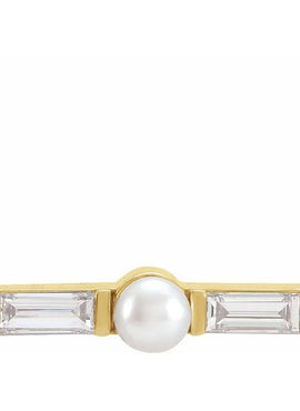 14K Yellow Gold Cultured White Seed Pearl & 1/6 CTW Natural Diamond Petite Bar 18