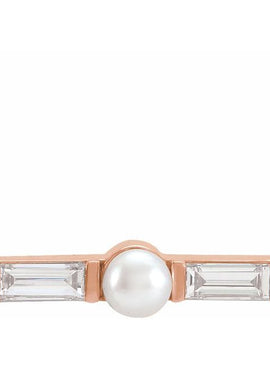 14K Yellow Gold Cultured White Seed Pearl & 1/6 CTW Natural Diamond Petite Bar 18