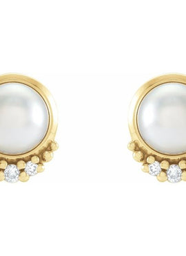 Platinum Cultured White Akoya Pearl & .02 CTW Natural Diamond Earrings