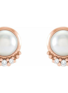 Platinum Cultured White Akoya Pearl & .02 CTW Natural Diamond Earrings