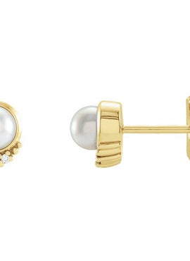 Platinum Cultured White Akoya Pearl & .02 CTW Natural Diamond Earrings