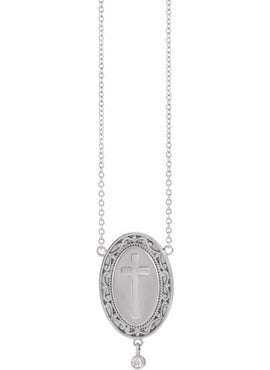 Sterling Silver .015 CT Natural Diamond Rosary Cross 18