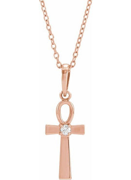 Platinum .03 CT Natural Diamond Ankh Cross Pendant