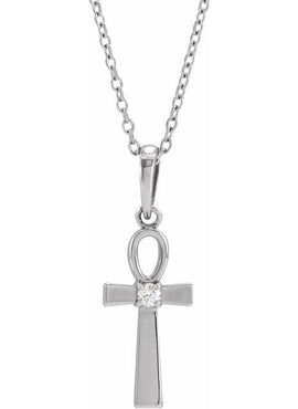 Platinum .03 CT Natural Diamond Ankh Cross Pendant