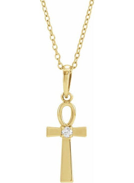 Platinum .03 CT Natural Diamond Ankh Cross Pendant