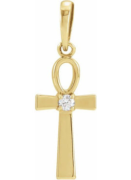 Platinum .03 CT Natural Diamond Ankh Cross Pendant