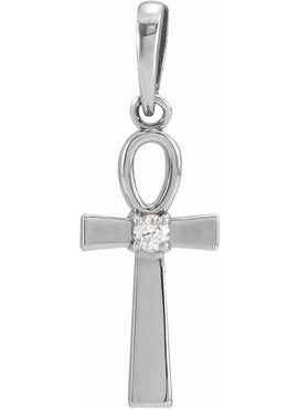 Platinum .03 CT Natural Diamond Ankh Cross Pendant