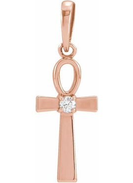 Platinum .03 CT Natural Diamond Ankh Cross Pendant