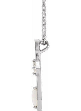 Platinum Natural White Opal & .05 CT Natural Diamond Cross Pendant