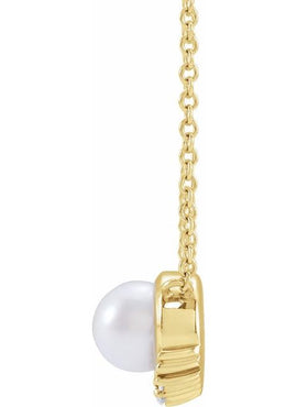 14K Yellow Gold Cultured White Akoya Pearl & .025 CTW Natural Diamond 18