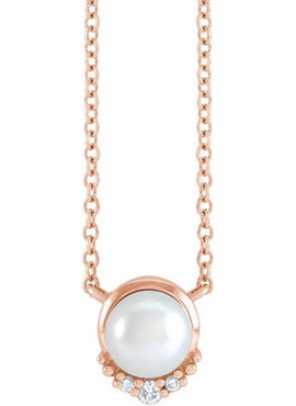 14K Yellow Gold Cultured White Akoya Pearl & .025 CTW Natural Diamond 18