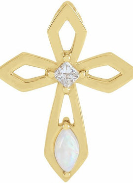 Platinum Natural White Opal & .05 CT Natural Diamond Cross Pendant