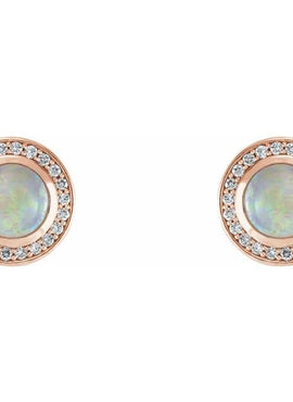 14K White Gold 5 mm Natural White Opal & 1/6 CTW Natural Diamond Halo-Style Earrings