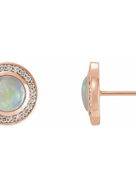 14K White Gold 5 mm Natural White Opal & 1/6 CTW Natural Diamond Halo-Style Earrings
