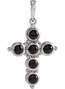 Platinum Natural Black Onyx Cross 16-18