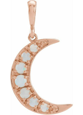 Platinum Natural White Opal Cabochon Crescent Moon Pendant