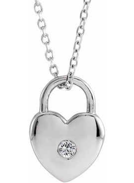 Platinum Natural Pink Sapphire Heart Lock Pendant