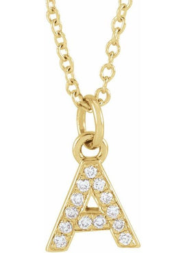 14K Yellow Gold .05 CTW Natural Diamond Petite Initial A 16-18