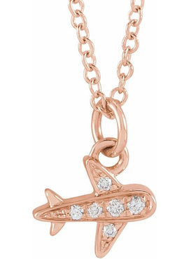 14K Yellow Gold .025 CTW Natural Diamond Petite Airplane 16-18