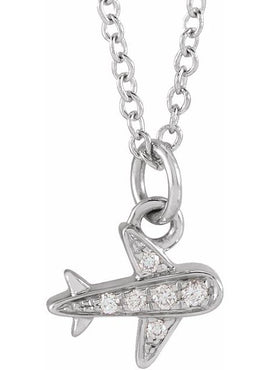 14K Yellow Gold .025 CTW Natural Diamond Petite Airplane 16-18