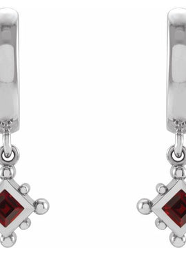 14K White Gold Natural Emerald Beaded Bezel-Set Hoop Earrings