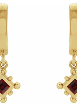 14K White Gold Natural Emerald Beaded Bezel-Set Hoop Earrings