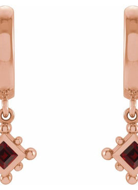 14K White Gold Natural Emerald Beaded Bezel-Set Hoop Earrings