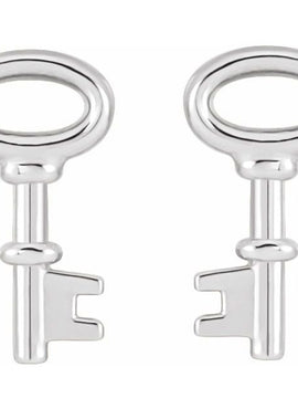14K White Gold Petite Key Left Earring