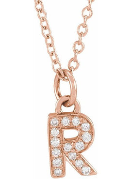 14K Yellow Gold .05 CTW Natural Diamond Petite Initial A 16-18