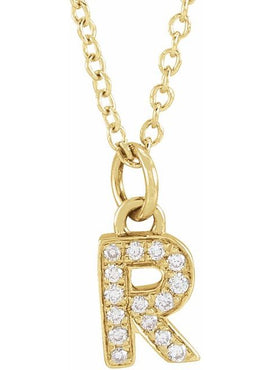 14K Yellow Gold .05 CTW Natural Diamond Petite Initial A 16-18