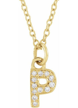 14K Yellow Gold .05 CTW Natural Diamond Petite Initial A 16-18