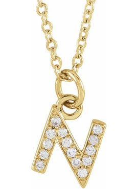 14K Yellow Gold .05 CTW Natural Diamond Petite Initial A 16-18