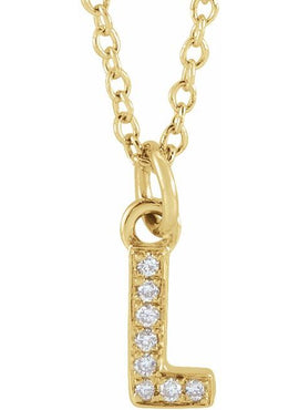 14K Yellow Gold .05 CTW Natural Diamond Petite Initial A 16-18