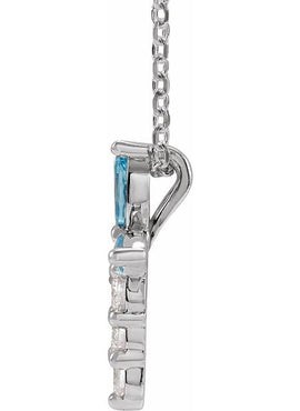 14K Yellow Gold Natural Aquamarine & 1/10 CTW Natural Diamond Cross Pendant