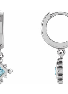 14K White Gold Natural Emerald Beaded Bezel-Set Hoop Earrings