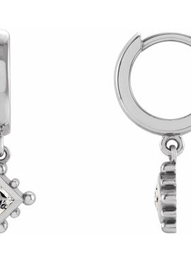 14K White Gold Natural Emerald Beaded Bezel-Set Hoop Earrings