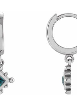 14K White Gold Natural Emerald Beaded Bezel-Set Hoop Earrings