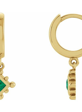 14K White Gold Natural Emerald Beaded Bezel-Set Hoop Earrings