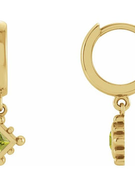 14K White Gold Natural Emerald Beaded Bezel-Set Hoop Earrings