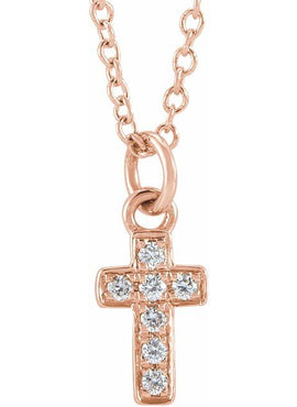 14K Yellow Gold .04 CTW Natural Diamond Youth Cross 15