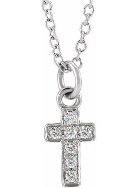 14K Yellow Gold .04 CTW Natural Diamond Youth Cross 15