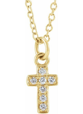 14K Yellow Gold .04 CTW Natural Diamond Youth Cross 15