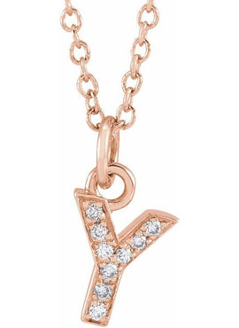 14K Yellow Gold .05 CTW Natural Diamond Petite Initial A 16-18